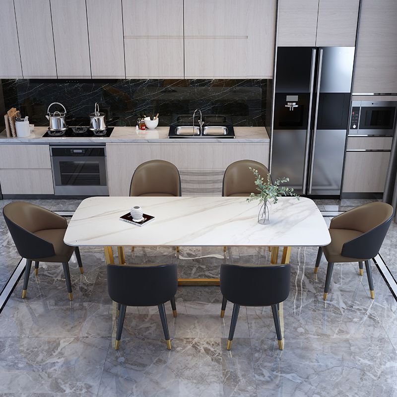 Rectangle Shape Glam Dining Table White Fixed Table with Sintered Stone Clearhalo 'Dining Tables & Seating' 'Dining Tables' 'dining_table' 'furn' 'furn_dining_table' 'Furniture' 'furniture_dining_table' 'Kitchen & Dining Furniture' 1200x1200_d10aad61-b463-4fca-9a6f-2e0faa852616