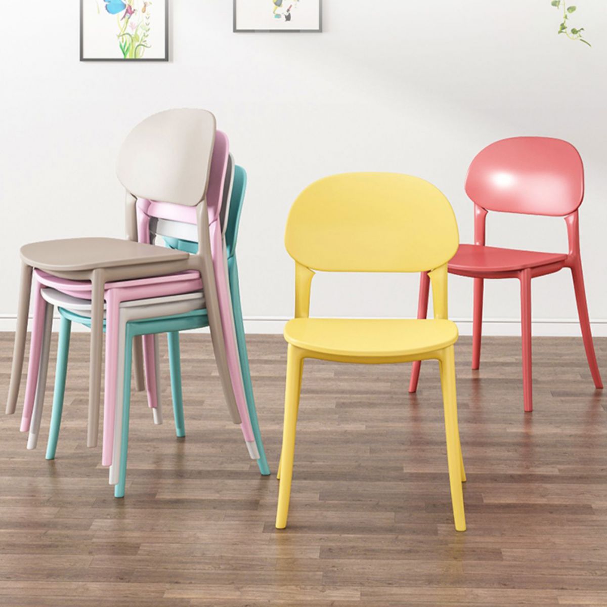 Plastic Scandinavian Armless Chair Kitchen Dining Room Open Back Chair Clearhalo 'Dining Chairs' 'Dining Tables & Seating' 'dining_chair' 'Furniture' 'furniture_dining_chair' 'Kitchen & Dining Furniture' 1200x1200_d10ac6e4-ca1d-4027-8f29-5a184d883638