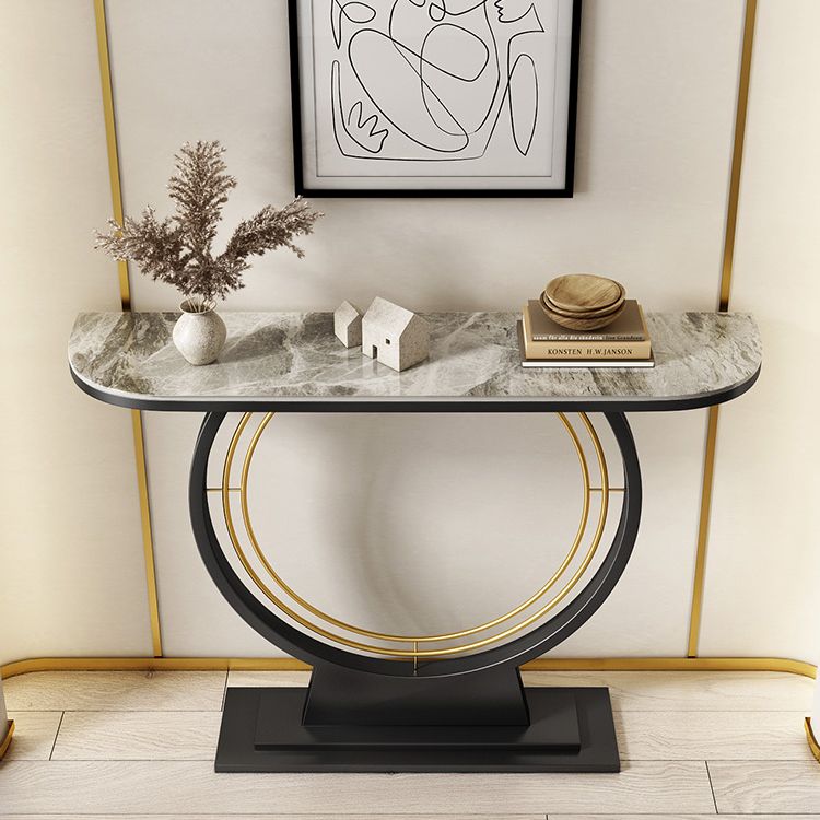 Mesa de acento de la consola de media luna Tabla de acabado antiguo Mesa de sofá en piedra