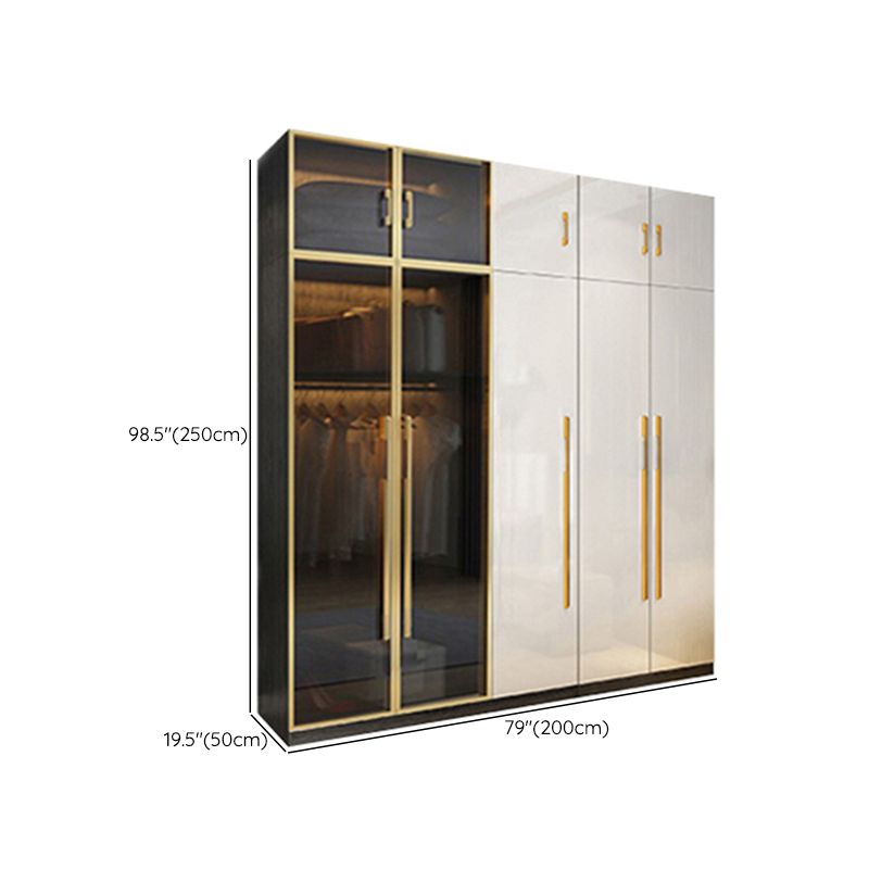 Modern Tempered Glass Doors Wardrobe Wood Frame Wardrobe without Light