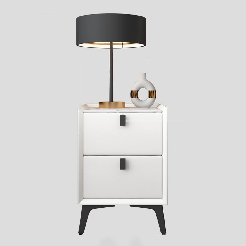 Moderno comodino alto 20 pollici in fiamme 2-cassetto in pietra in pietra imitazione tavolo da notte in legno