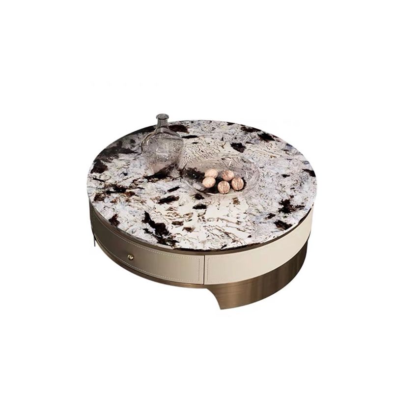 Drum Base Design Marble White/black White Top Metal Base Round Coffee Table Clearhalo 'Coffee & Accent Tables' 'Coffee Tables' 'coffee_tables' 'furn' 'furn_coffee_tables' 'Furniture' 'Living Room Furniture' 1200x1200_d111b842-2914-47b2-9168-d87002a8b11e