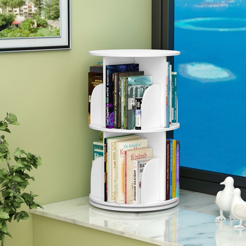 現代の白い本棚コーナー長方形の棚付きのエンジニアリング木製の本棚