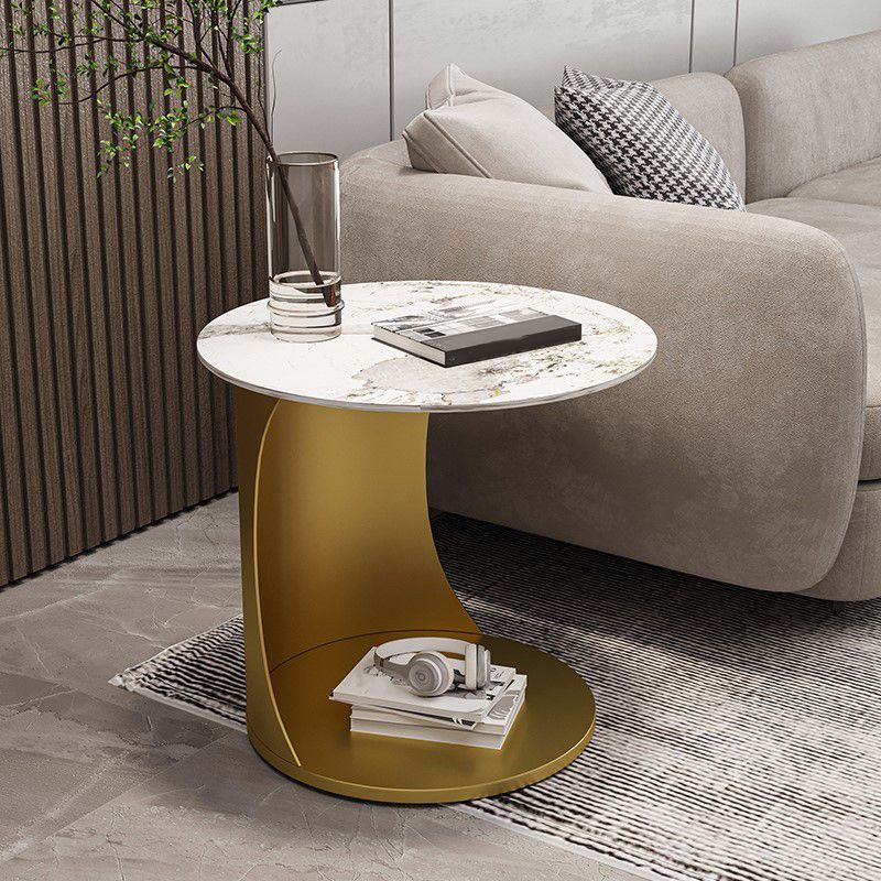 Contemporary Round Double Tier End Table Slate Top Side End Table Clearhalo 'Coffee & Accent Tables' 'End & Side Tables' 'end_side_tables' 'furn' 'furn_end_side_tables' 'Furniture' 'Living Room Furniture' 1200x1200_d115c414-37d5-4b84-973c-341fedf969a2