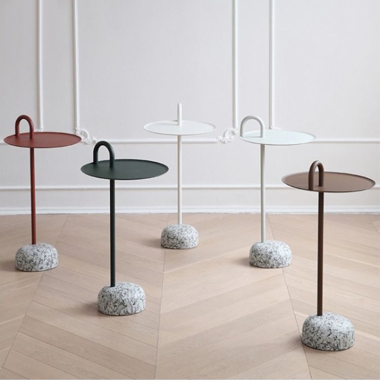 Round Metal Table and Stone Pedestal Base Base Medieval Modern Style Side Table