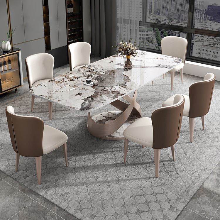 Minimalist Gray White Standard Dining Set Sintered Stone Rectangle Dining Set with Pedestal Base Clearhalo 'Dining Room Sets' 'Dining Tables & Seating' 'dining_room_set' 'furn' 'furn_dining_room_set' 'Furniture' 'furniture_dining_room_set' 'Kitchen & Dining Furniture' 'kitchen&dining_furn' 'kitchen' 1200x1200_d11668ed-8b4f-4f88-a93a-f5a00f3b609b