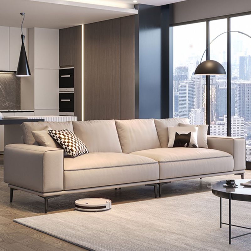 Contemporary Genuine Leather Pillows Square Arm Living Room Seating