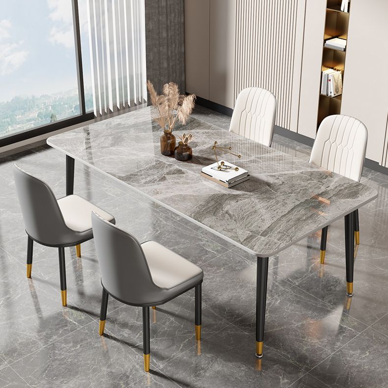 Rectangle Stone Top Dining Table Glam Style Kitchen Dining Table with 4 Legs Clearhalo 'Dining Tables & Seating' 'Dining Tables' 'dining_table' 'furn' 'furn_dining_table' 'Furniture' 'Kitchen & Dining Furniture' 1200x1200_d1197e6c-a3e5-4427-a2ef-28d3f9ee1cc1
