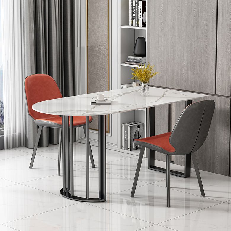 Simplicity Style Sintered Stone Dining Table Freeform Shape Table with Double Pedestal Base Clearhalo ' dining_table' 'Dining Tables & Seating' 'Dining Tables' 'furn' 'furn_dining_table' 'Furniture' 'furniture_dining_table' 'Kitchen & Dining Furniture' 'kitchen&dining_furn' 'kitchen' 'kitchen_dining_table' 1200x1200_d119a376-a341-4969-a16f-19241402245c