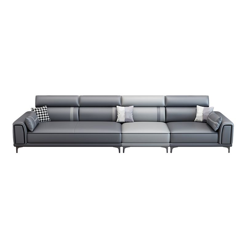 Contemporary Sofa & Chaise in Grey Square Arm Sectional with Bolster Pillows