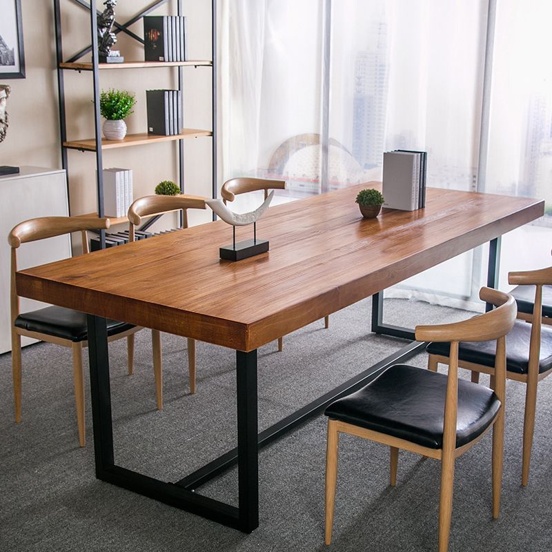 Brown Pine Wood Top Rectangular Desk Industrial Office Desk with Trestle Clearhalo 'furn' 'furn_office_desk' 'Furniture' 'Office Desks' 'Office Furniture' 'office_desk' 1200x1200_d11ce8e5-0b1a-4b49-ad55-34cd85b0a54d