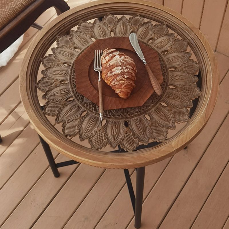 Dia 19.7" Cross Legs End Table Distressed Wood Side Table with Engraved Design Clearhalo 'Coffee & Accent Tables' 'End & Side Tables' 'end_side_tables' 'furn' 'furn_end_side_tables' 'Furniture' 'Living Room Furniture' 1200x1200_d1221239-2992-42fd-b2b3-12b5c28273ba