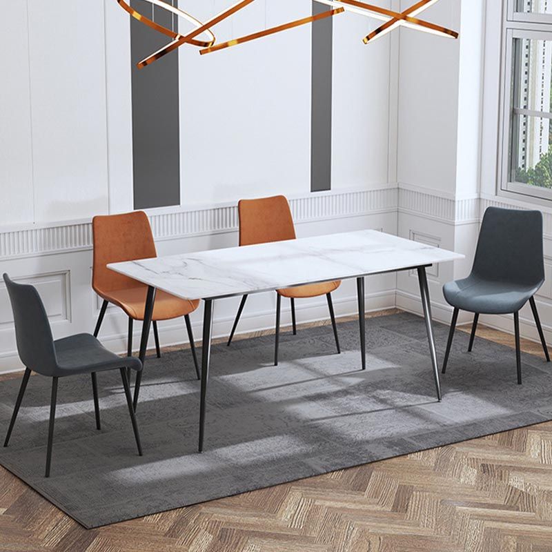 Glam Style Stone Dining Table 4 Black Legs Table Home Rectangle Dining Table Clearhalo 'Dining Tables & Seating' 'Dining Tables' 'dining_table' 'furn' 'furn_dining_table' 'Furniture' 'furniture_dining_table' 'Kitchen & Dining Furniture' 'kitchen' 'kitchen_dining_table' 1200x1200_d126be18-5955-43b2-8cab-bac0dd2ac160