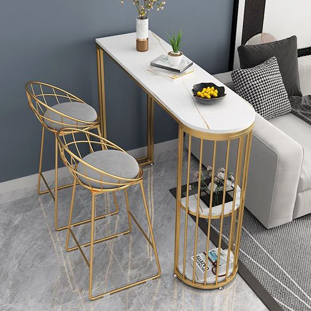 Glam White Marble Pub Table with Specialty Table Top Double Pedestal Table - 42" H Clearhalo 'Bar Furniture' 'Bar Tables' 'bar_tables' 'furn' 'furn_bar_tables' 'Furniture' 'furniture_bar_tables' 'Kitchen & Dining Furniture' 1200x1200_d1284c63-eb6f-4716-8387-312882dc3545