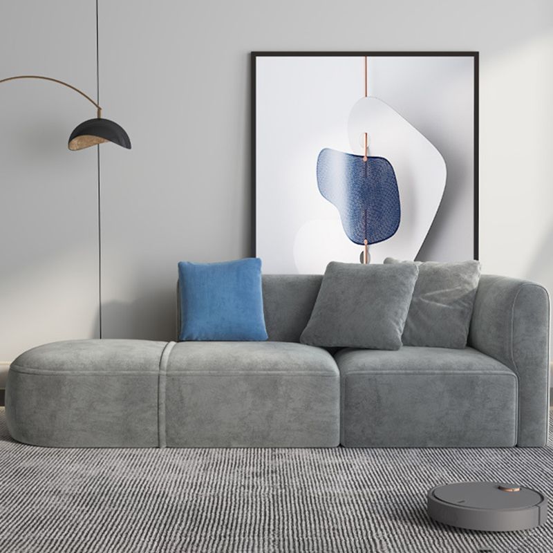 Canapé en velours gris avec chaise 68,9 "d canapé de bras carré avec oreillers