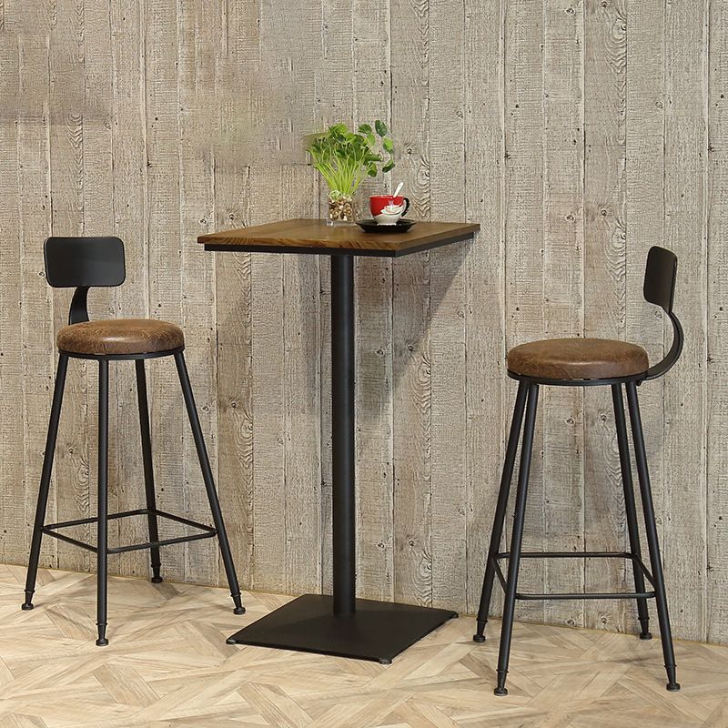 Industrial Black Metal Bar Table Wood 21.6"W Top Indoor Pedestal Bistro Table Clearhalo 'Bar Furniture' 'Bar Tables' 'bar_tables' 'Furniture' 'furniture_bar_tables' 'Kitchen & Dining Furniture' 'kitchen&dining_furn' 'kitchen' 1200x1200_d12fd4c6-bee9-4f76-ac68-bb5496f32d5d