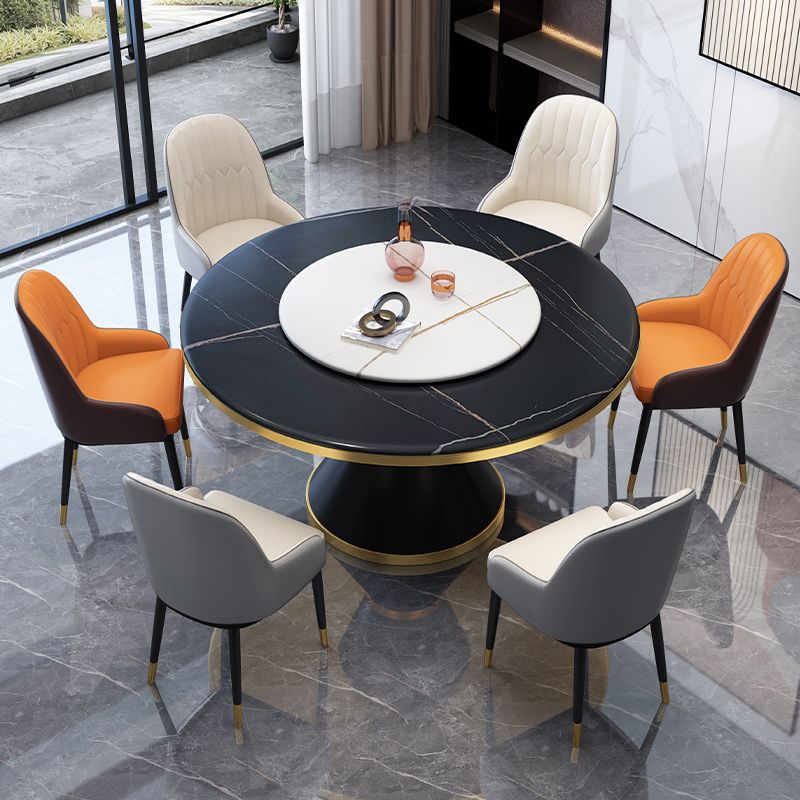 Glam Sintered Stone Round Shape Dining Table Kitchen Standard Dining Table with Pedestal Base Clearhalo ' dining_table' 'Dining Tables & Seating' 'Dining Tables' 'furn' 'furn_dining_table' 'Furniture' 'furniture_dining_table' 'Kitchen & Dining Furniture' 'kitchen&dining_furn' 'kitchen' 'kitchen_dining_table' 1200x1200_d130224f-a799-4ea0-b0a9-bd727b903785