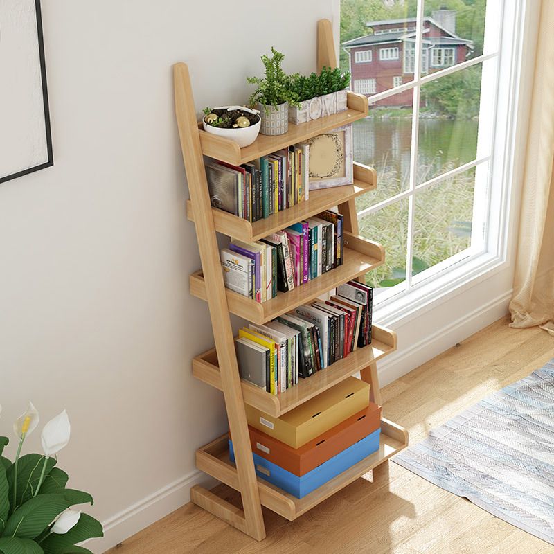Rubber Wood Ladder Bookshelf Modern Open Back Bookshelf for Home Office Clearhalo 'Bookcases' 'Furniture' 'furniture_bookcases' 'kitchen' 'kitchen_bookcases' 'Living Room Furniture' 'Office Furniture' 1200x1200_d132d67f-ed76-434f-8e3d-423ff18877e3