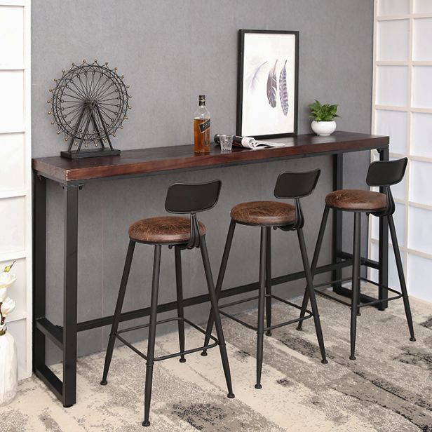 Pine Wood Bar Table Industrial Rectangle Bar Dining Table with Black Trestle Base Clearhalo 'Bar Furniture' 'Bar Tables' 'bar_tables' 'furn' 'furn_bar_tables' 'Furniture' 'furniture_bar_tables' 'Kitchen & Dining Furniture' 1200x1200_d133845c-5f08-4021-ba6c-7ab7c3c4d61f
