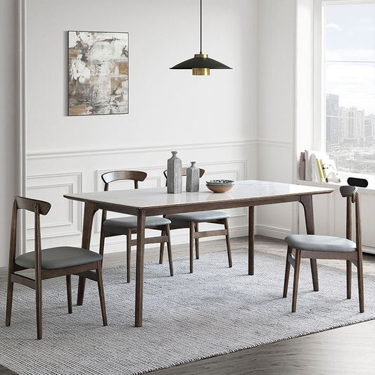 Sintered Stone Top Rectangle Table in White Kitchen Table with Wooden 4 Legs