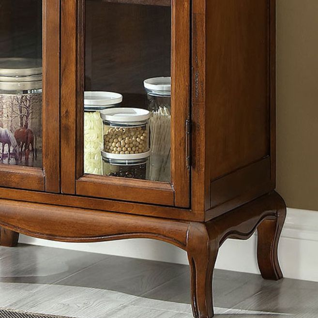Traditional Rubberwood Display Stand Glass Doors Storage Cabinet for Dining Room