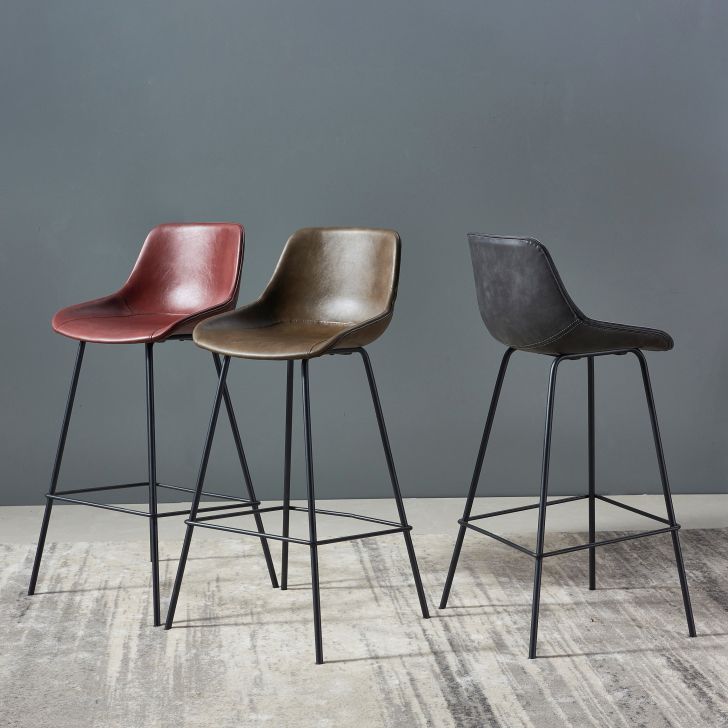 Contemporary Footrest Restaurant Stool Matte Finish Leather Barstool Clearhalo 'Bar Furniture' 'Bar Stools' 'bar_stools' 'furn' 'furn_bar_stools' 'Furniture' 'furniture_bar_stools' 'Kitchen & Dining Furniture' 1200x1200_d13d381d-dc8f-4150-8ccc-1c10e6548643
