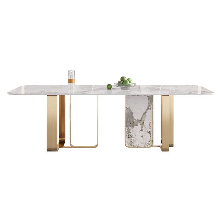 Luxury Rectangle Dining Table Sintered Stone Top Metal Base Home Kitchen Desk