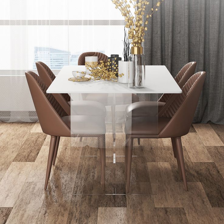 Minimalist Rectangle Shape White Dining Set Sintered Stone Kitchen Dining Set with Double Pedestal Clearhalo 'Dining Room Sets' 'Dining Tables & Seating' 'dining_room_set' 'furn' 'furn_dining_room_set' 'Furniture' 'furniture_dining_room_set' 'Kitchen & Dining Furniture' 'kitchen&dining_furn' 'kitchen' 1200x1200_d142b617-9491-45a6-b0f3-046ad97cbbef