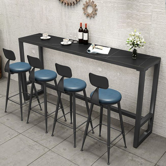 Stone Bar Table Industrial Bar Dining Table with Trestle Base in Black Clearhalo 'Bar Furniture' 'Bar Tables' 'bar_tables' 'furn' 'furn_bar_tables' 'Furniture' 'furniture_bar_tables' 'Kitchen & Dining Furniture' 1200x1200_d14316ed-8596-4697-bacf-d2fd8642750b