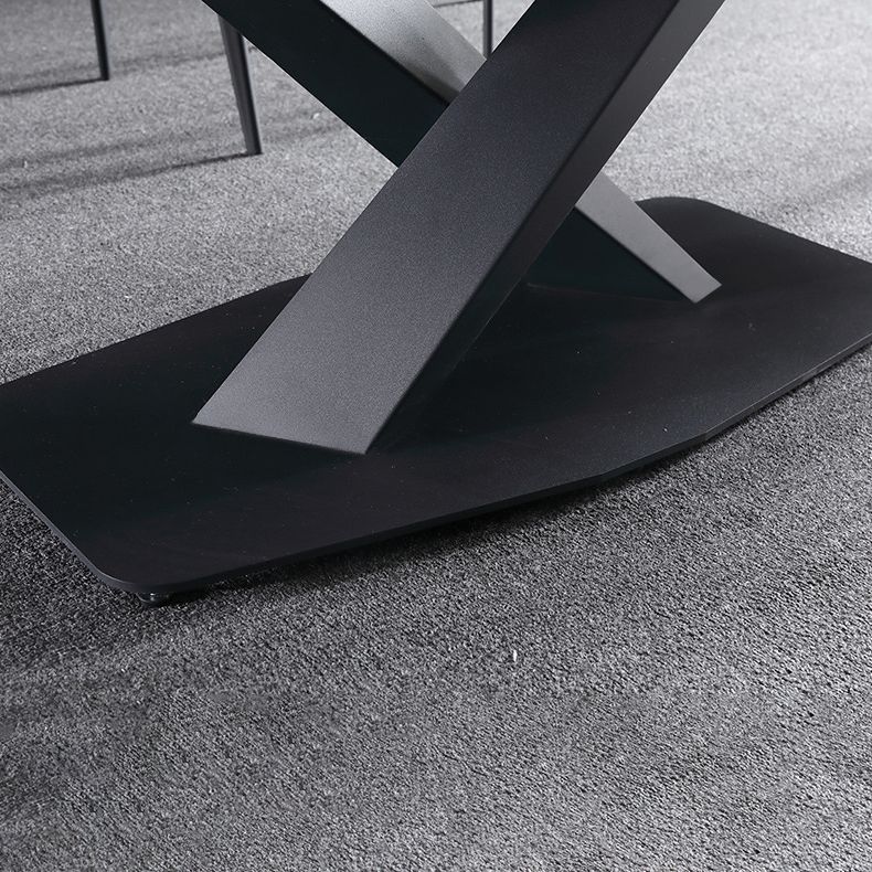 Stone Top Dining Table Modern Rectangle Table with Metal Base in Black Clearhalo 'Dining Tables & Seating' 'Dining Tables' 'dining_table' 'furn' 'furn_dining_table' 'Furniture' 'furniture_dining_table' 'Kitchen & Dining Furniture' 1200x1200_d146b92e-2d9d-4001-a70e-bb57b05c05e4