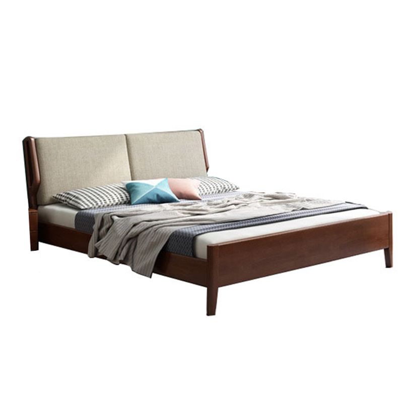 Wood and Upholstered Sleigh Bed Contemporary Rubberwood Standard Bed with Headboard