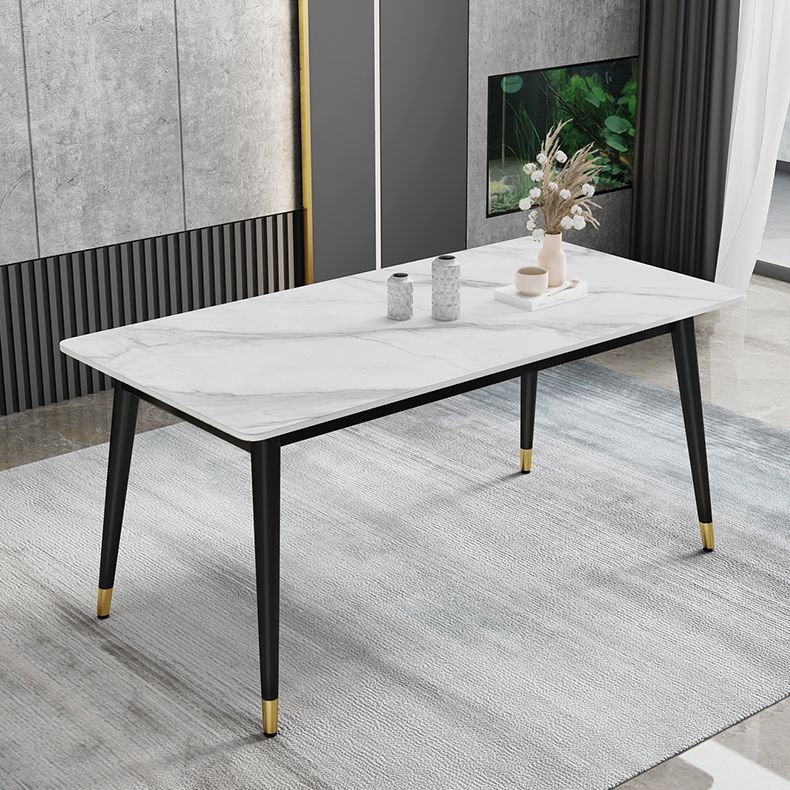 Black 4-foot Metal Dining Table Modern Stone Top Rectangle Dinette Table Clearhalo 'Dining Tables & Seating' 'Dining Tables' 'dining_table' 'furn' 'furn_dining_table' 'Furniture' 'furniture_dining_table' 'Kitchen & Dining Furniture' 1200x1200_d1486307-c84b-49b4-8486-aa68730791b1