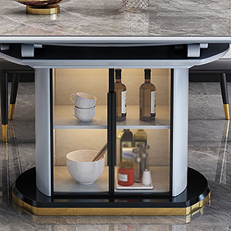 Glam Round Pedestal Dining Table Home Sintered Stone Drop-Leaf Table with Drawers Clearhalo 'Dining Tables & Seating' 'Dining Tables' 'dining_table' 'furn' 'furn_dining_table' 'Furniture' 'furniture_dining_table' 'Kitchen & Dining Furniture' 'kitchen' 'kitchen_dining_table' 1200x1200_d14c4fa3-4559-402d-9cda-eb78f7df5a97