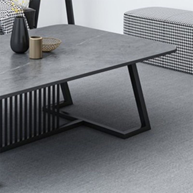 Rectangle Stone Top Coffee Table with Black Metal Trestle Base Clearhalo 'Coffee & Accent Tables' 'Coffee Tables' 'coffee_tables' 'furn' 'furn_coffee_tables' 'Furniture' 'Living Room Furniture' 1200x1200_d14dc46d-dba6-4a19-9659-44b879ab5581