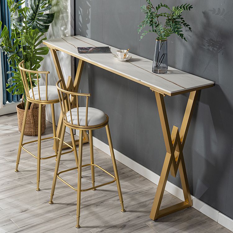 Glam Marble Bar Table with Rectangle Table Top Double Pedestal Table - 41.3" H Clearhalo 'Bar Furniture' 'Bar Tables' 'bar_tables' 'furn' 'furn_bar_tables' 'Furniture' 'furniture_bar_tables' 'Kitchen & Dining Furniture' 1200x1200_d1533691-a623-410c-a859-c896a57a14a5