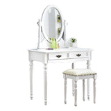 2つの収納引き出しを備えた明るい白い虚栄心ゴムウッドメイクアップバニティ、17.71 "幅