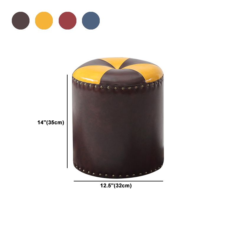 Modern Round Ottoman Color Block Leather Round Ottoman With Nailhead Trim Clearhalo 'furn' 'furn_ottomans_poufs' 'Furniture' 'Living Room Furniture' 'Ottomans & Poufs' 'ottomans_poufs' 1200x1200_d15653ec-a6e4-446c-8d05-b5adc3728da2