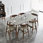 Gray Stone Top Dining Table Mid-Century Modern Table with 4 Wood Legs