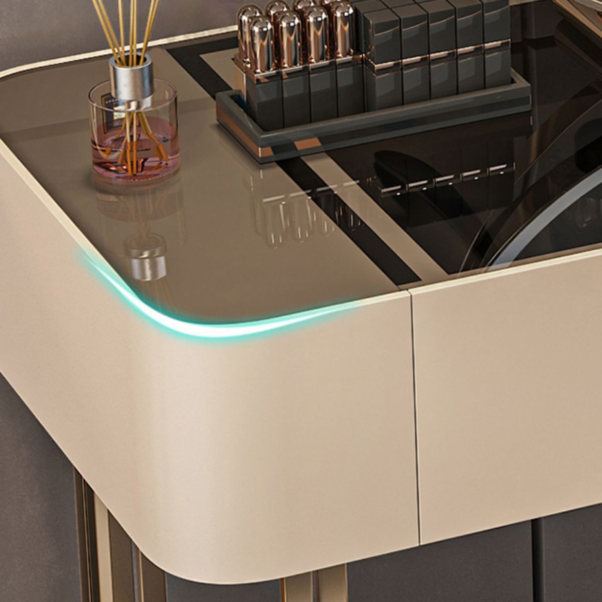 17" Wide Glam Vanity Table Glass Black Make-up Vanity with Drawer Clearhalo 'Bedroom Furniture' 'furn' 'furn_makeup_vanities' 'Furniture' 'Makeup Vanities' 'makeup_vanities' 1200x1200_d15cc37d-e0b5-4e79-a3f0-4e2fd94d5f27