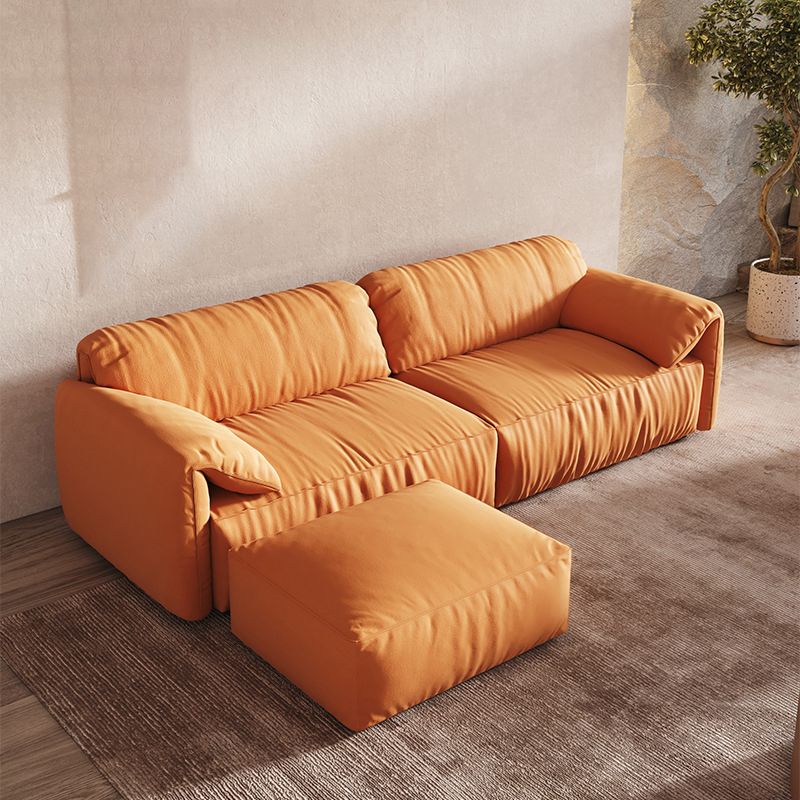 Contemporary Pillow Top Arm Settee Orange Faux Leather Sofa for Living Room Clearhalo 'furn' 'furn_sofas' 'Furniture' 'Living Room Furniture' 'Sofa' 'sofas' 1200x1200_d15f1fc0-f368-4a89-b9b1-5f7cc21276dd