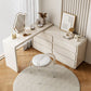 Cream Pine Wood Vanity Make up Table Set with Stool and Mirror