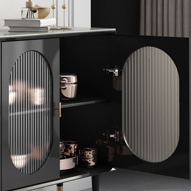 Armadietto contemporaneo per le porte del server da pranzo nero con cassetti