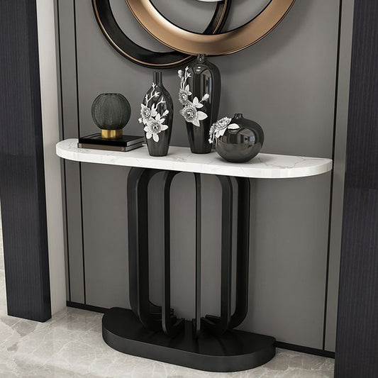 Glam Marble Console Accent Table Half Moon Console Sofa Table for Hall Clearhalo 'Console Tables' 'console_tables' 'Entry & Mudroom Furniture' 'furn' 'furn_console_tables' 'Furniture' 1200x1200_d1622042-ae47-4296-8cad-8697cad0ee1e