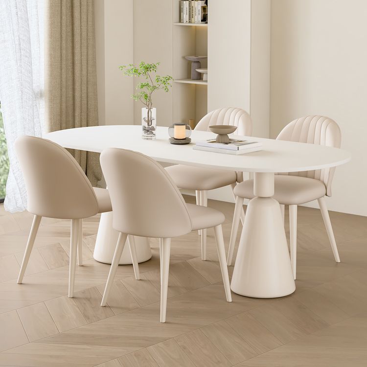 1/5 stuk ovale vorm stenen top eetkamer meubels ingesteld in wit