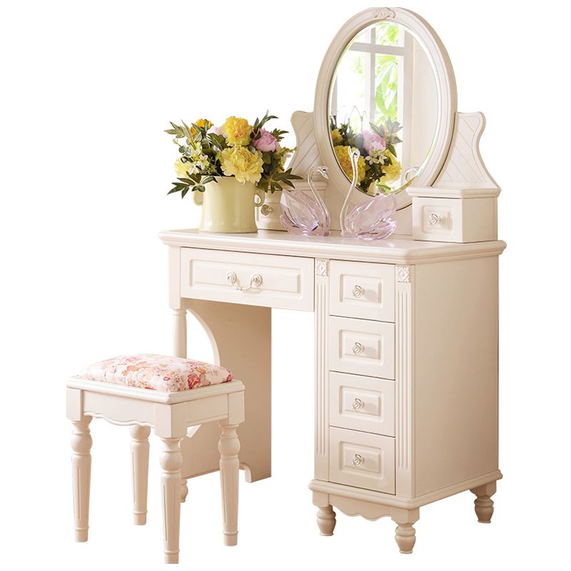 Set di sgabelli da letto vittoriano per il trucco bianco vanity da banco con cassetto