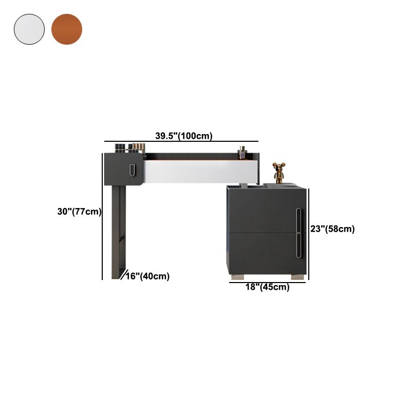 Modernism Glass Top Vanity Dressing Table 3 Drawers Vanity Desk with Stool
