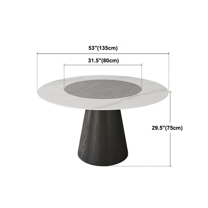 Solid Wood Pedestal Dining Table Oval Stone Top Dining Table in White