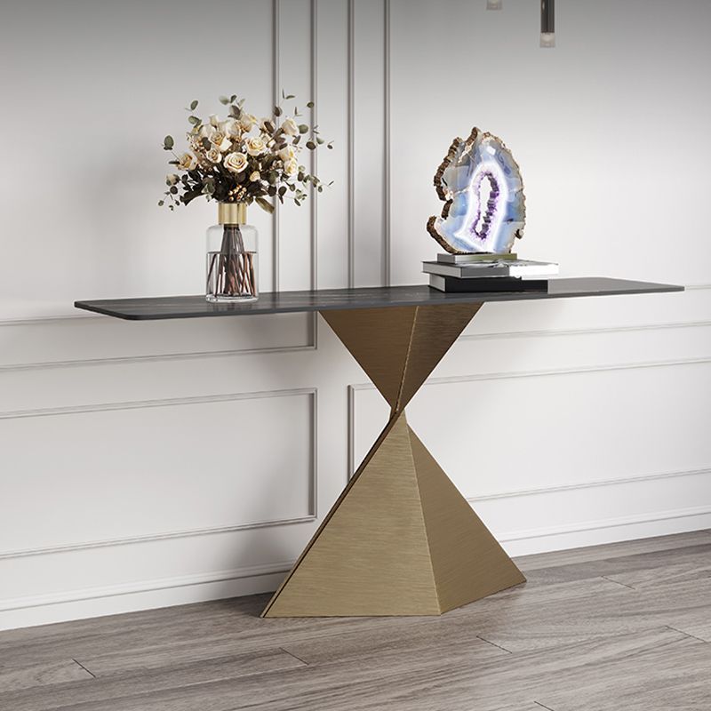 Modern Rectangular Console Table Stone Console Sofa Table in Gold and Black