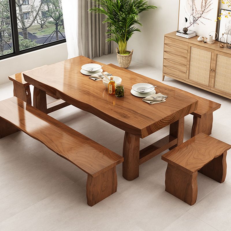 Mesa de comedor rectangular con pedestal doble, mesa moderna de madera de pino para uso en cocina