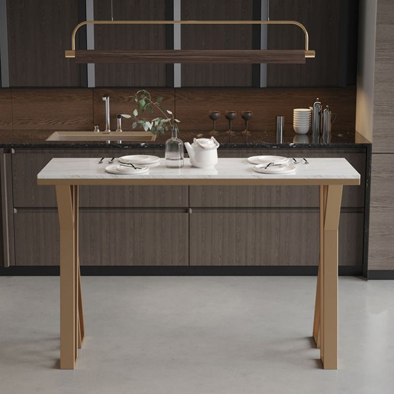 Stone Bar Dining Table Glam Rectangle Bar Table with Double Pedestal for Cafe